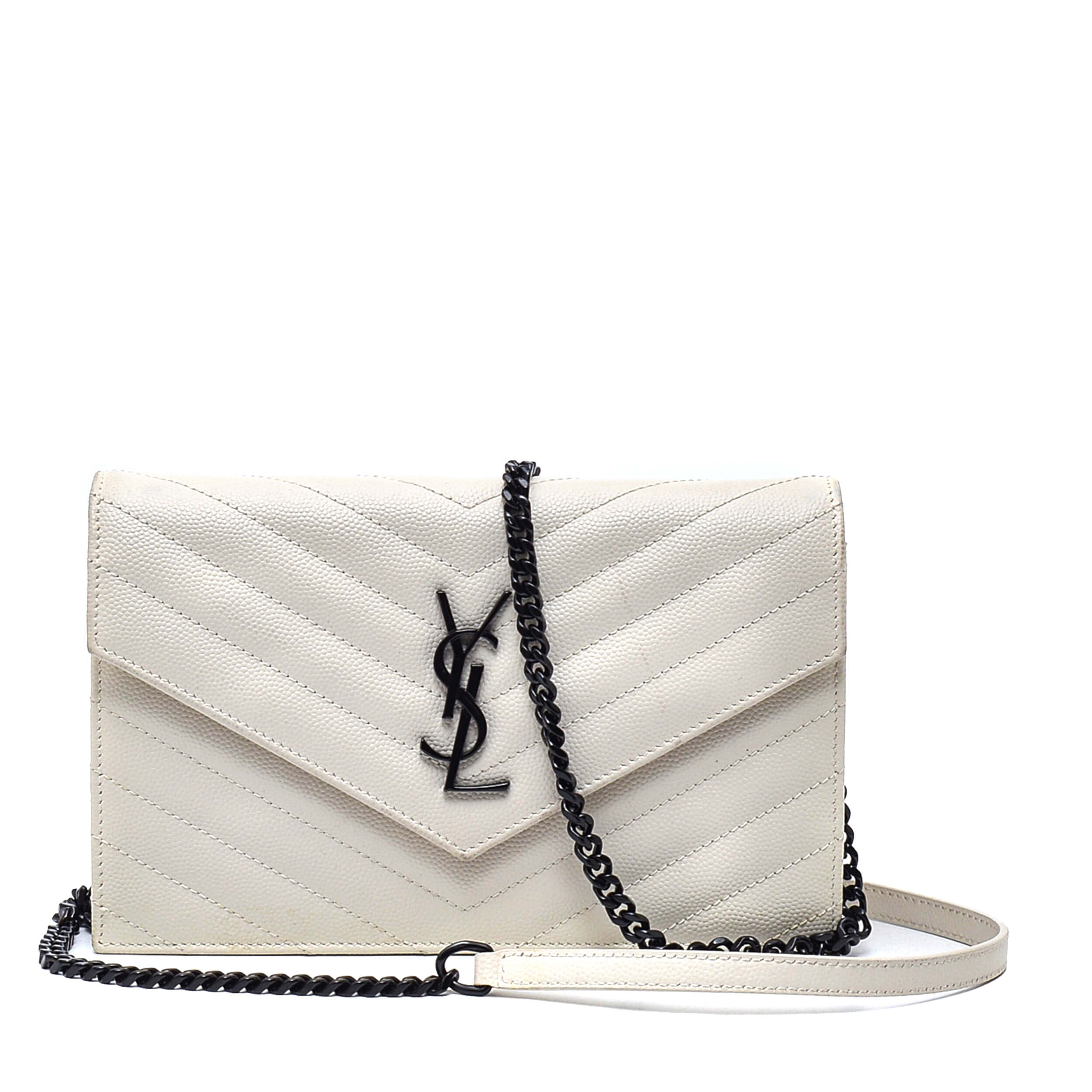 Yves Saint Laurent - White Chevron Leather Envelope Wallet on Chain Bag 